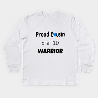 Proud Cousin - Black Text - Blue Heart Kids Long Sleeve T-Shirt